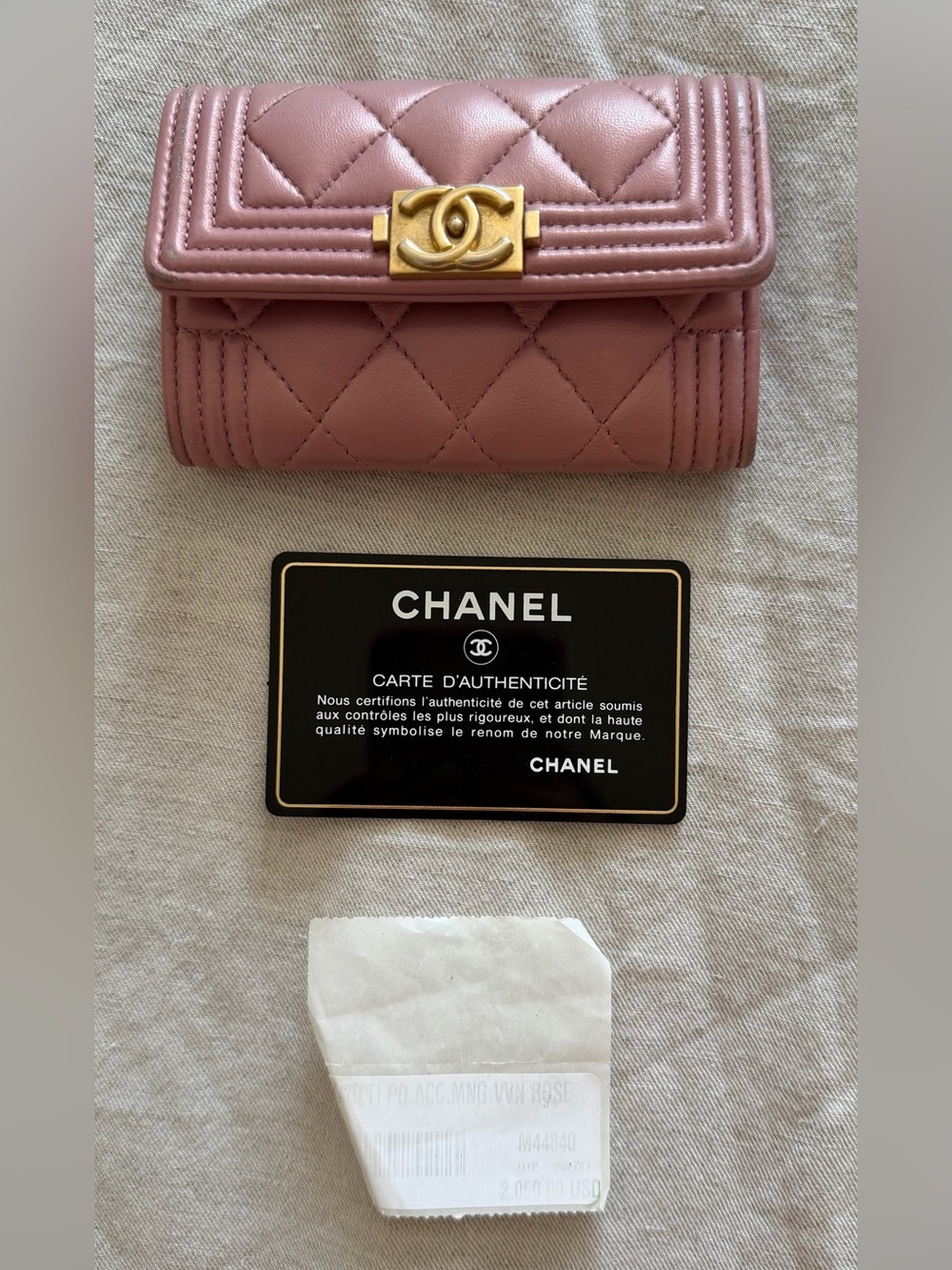 CHANEL Pink Quilted Leather Small Wallet with Gold CC Turnlock